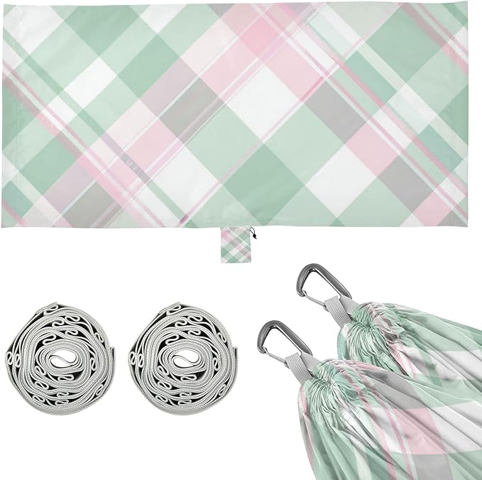 Mint Green and Pink Plaid 330lb Capacity Hammocks for Camping with Hanging Rope Indoor Hammock for Camping Travel Accessories hamacas para adultos con soporte