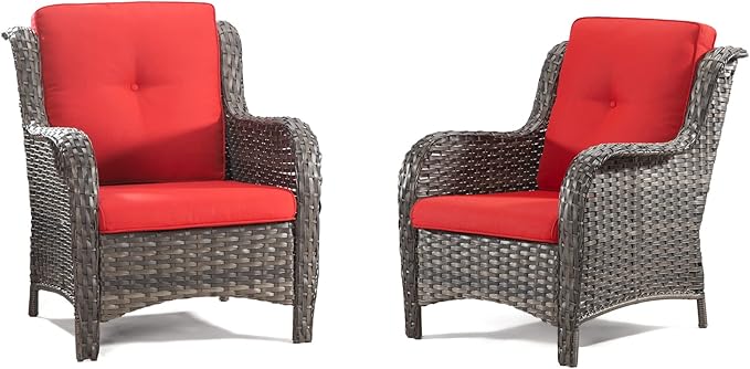 Outdoor Wicker Couch Set 6 Pieces - Outdoor Wicker Patio Furniture Set with 2 Armchairs, 2 Couch and 2 Ottomans, Olefin Cushions Included(Mixed Grey/Red)