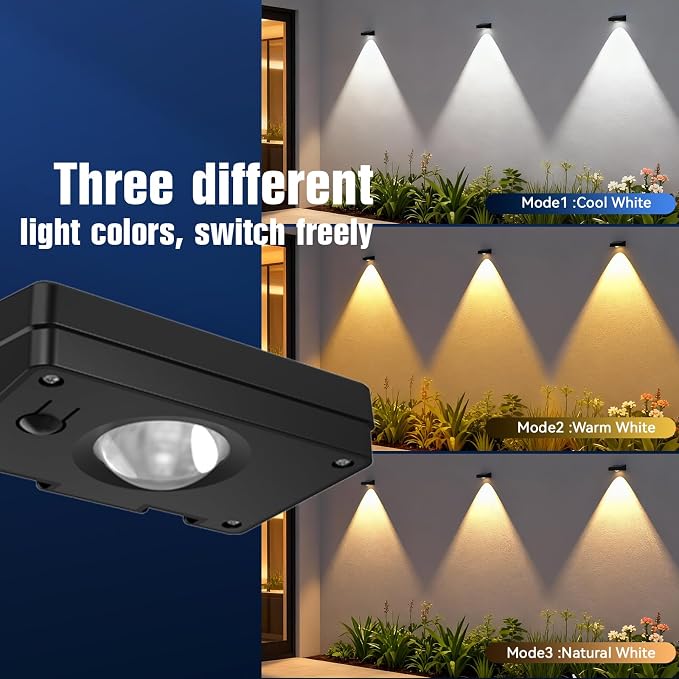 Solar Fence Lights Outdoor, 3 Color Temp, IP65 Waterproof | Cost-Effective Solar Lights for Patio Yard Railing, Easy Install (12 Pack）