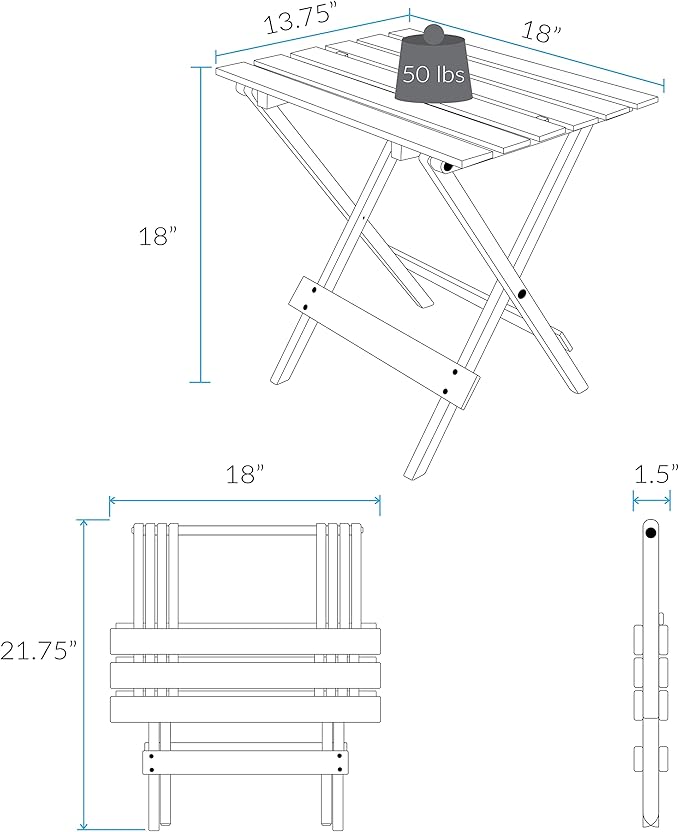 Casual Home Small Folding Side Table (2-Piece Set), 100% Solid Wood, Portable Patio Outdoor Small Table, Plant Stand, No Assembly