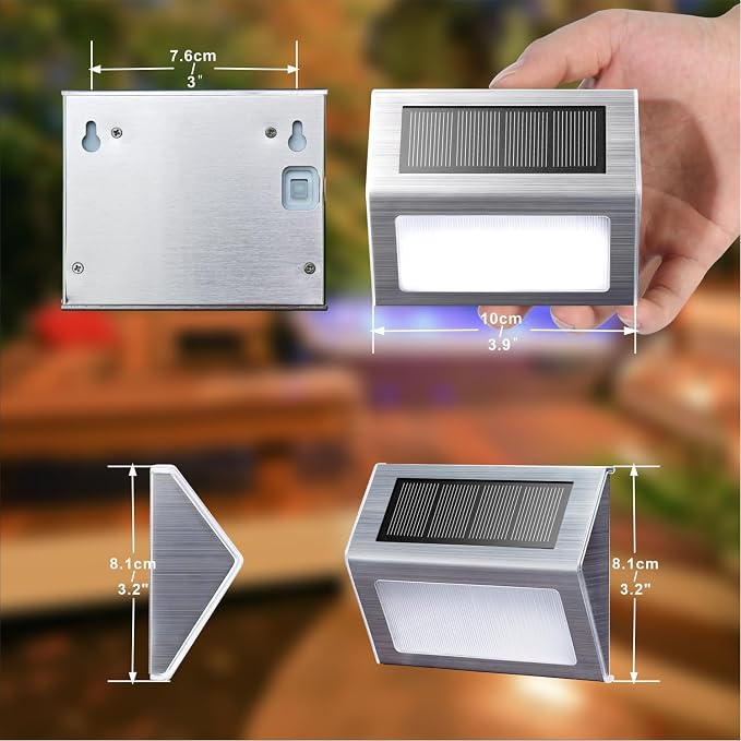 XLUX Warm White Solar Lights for Deck Step Fence Post, SST Housing, 6 Pack | Soft warm non-glare LED, sturdy stainless steel casing , outdoor use, Rainproof, Automatic ON/OFF, not excessively bright