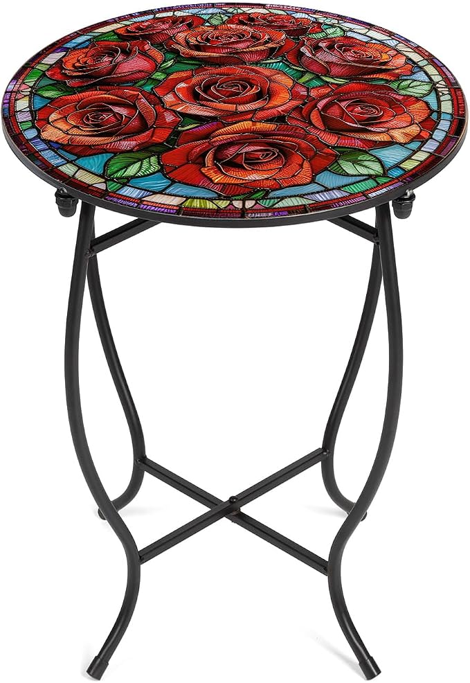 Outdoor Side Table, Versatile Round Small Table for Balcony Yard Porch Rocking Chair and Pool Chair, Weather Resistant Metal Patio Table for Indoor Outdoor Use, Easy Assembly