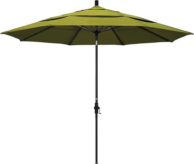 California Umbrella 11' Round Crank Lift, Collar Tilt, Aluminum Pole, Fiberglass Rib Patio Umbrella, Black Finish, Kiwi