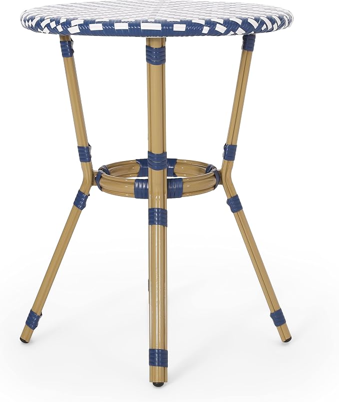 Christopher Knight Home Picardy Bistro Table, Navy Blue + White + Bamboo Print Finish