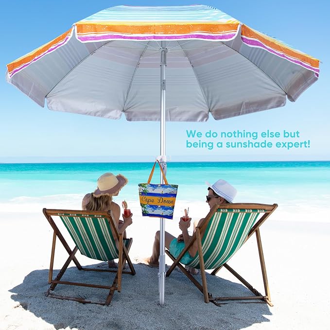 Tempera Heavy Duty High Wind Beach Umbrella with Sand Anchor & Carry Bag | Patio Outdoor Umbrella with Aluminum Frame and Push Button Tilt, Ideal for Travel Garden Lawn, UPF 60+