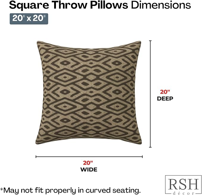 RSH DECOR: Square Throw Pillows Set of 4 | 20" x 20" | Water and Fade-Resistant Performance Fabric | Outdoor Pillow Covers with Down-Alternative Inserts | Made in USA (Madura Mink)