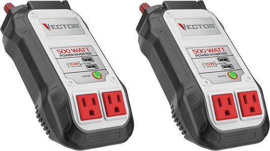Vector 500 Watt Power Inverter, PI500V, Dual Power Inverter, Two USB Charging Ports,Grey (Pack of 2)