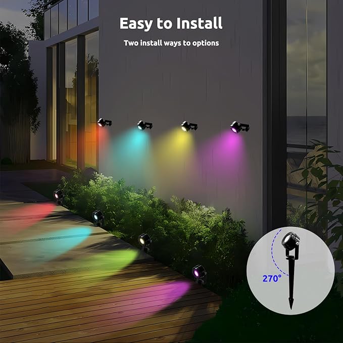 VTimes 8pcs Outdoor Lights, IP65 Waterproof Landscape Lighting, Low Voltage Landscape Lighting with 16 Scene Modes, APP & Remote Control, Color Changing Outdoor SpotLights for Garden,Lawn,Holiday