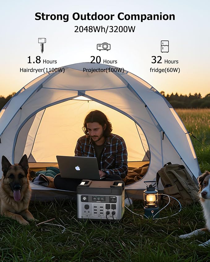 Portable Power Station, 2048Wh LiFePO4 Solar Generator with Panels Included, 3200W (Surge 6000W) AC Output Power Supply, 1800W Fast Charging, 10ms UPS, 16 Outlets for Home Backup RV Camping Emergency