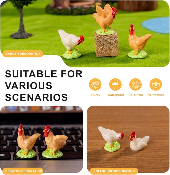 Easter Mini Chicken 60 pcs Mini Resin Chicken Variety Tiny Animals Figures Miniature Little Small Animal Figurines Bulk for Micro Fairy Garden Landscape Accessories Hide Crafts Decor Aquarium
