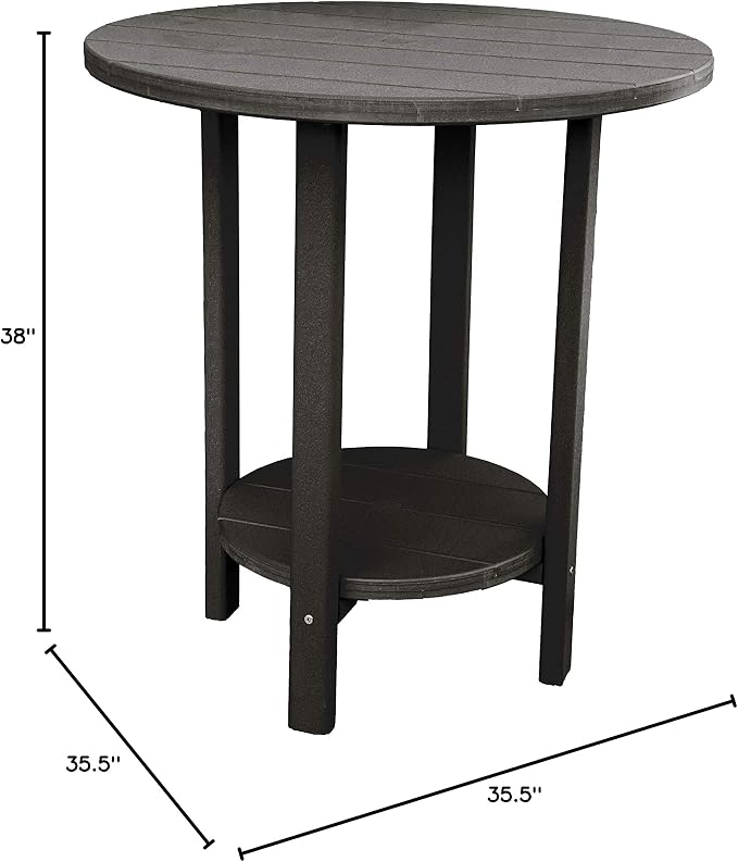 Phat Tommy Round Bar Height Patio Table - Outdoor Bar Table - Balcony Height Patio Furniture for Your Deck - Poly Outdoor Furniture, Black