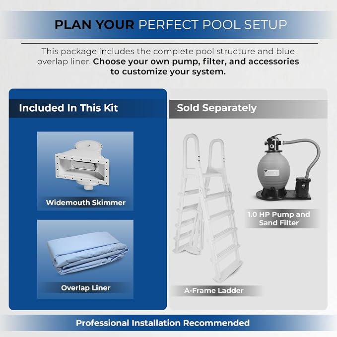 Blue Wave Belize 15x30-ft Oval 52-in Deep Hard Sided Steel Wall Above Ground Pool with 6-in Top Seats, 5-in Verticals, Skimmer & Vinyl Liner - 9,900 Gallon Cap for Family Swimming & Recreation