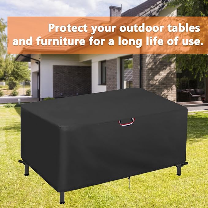 64" Outdoor Dining Table Cover for 6, Waterproof Protective Cover for Patio Rectangle Table Furniture Covers - Black, 64x42x28 Inch