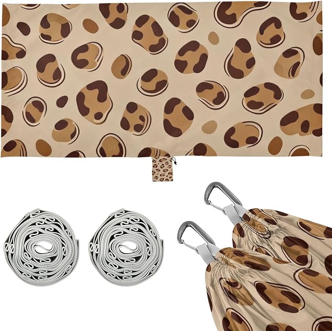 Classic Leopard Print Outdoor Hammock with Tree Straps for Outside Patio Garden