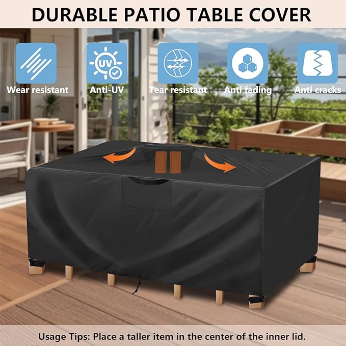 Patio Furniture Cover 110" L x 84" W x 28" H - Heavy Duty Outdoor Patio Table & Chair Cover, Waterproof UV Resistant Dustproof Protector for 8-12 Seats Sectional Sofa, Black