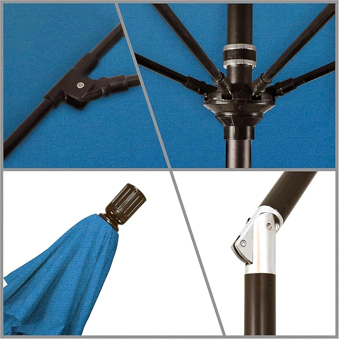 California Umbrella 9' Round Aluminum Pole Fiberglass Rib Market Umbrella, Crank Lift, Collar Tilt, Bronze Pole
