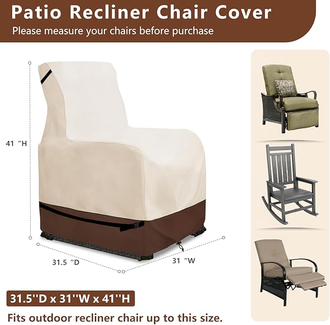 Outdoor Recliner Chair Covers,Patio Swivel Chair Covers,600D Heavy Duty Waterproof Patio Rocking Chairs Cover,Outdoor Furniture Covers for All Weather Protection
