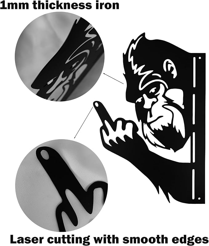 15 IN Sasquatch Peek Flip Off Metal Sign Bigfoot Yard Decor | Funny Big Foot Cutout Plaque Sculpture Silhouette Tree Fence Garden Patio House Wall Porch 15x10 IN Middle Finger