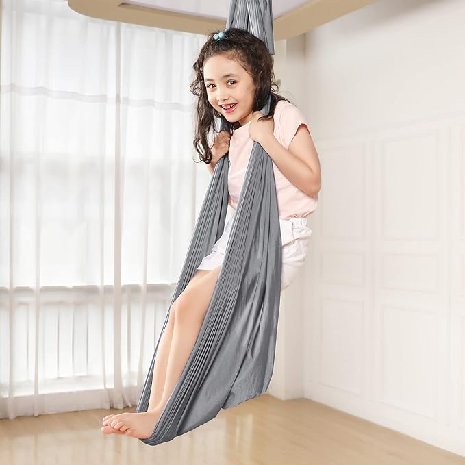 Kids Sensory Therapy Swing Hammock Children's Swing Hammock Indoor Elastic Cuddle Pod Swing for Autism Boys Girls with ADHD SPD Asperger's Sensory Integration Special Needs (Grey)