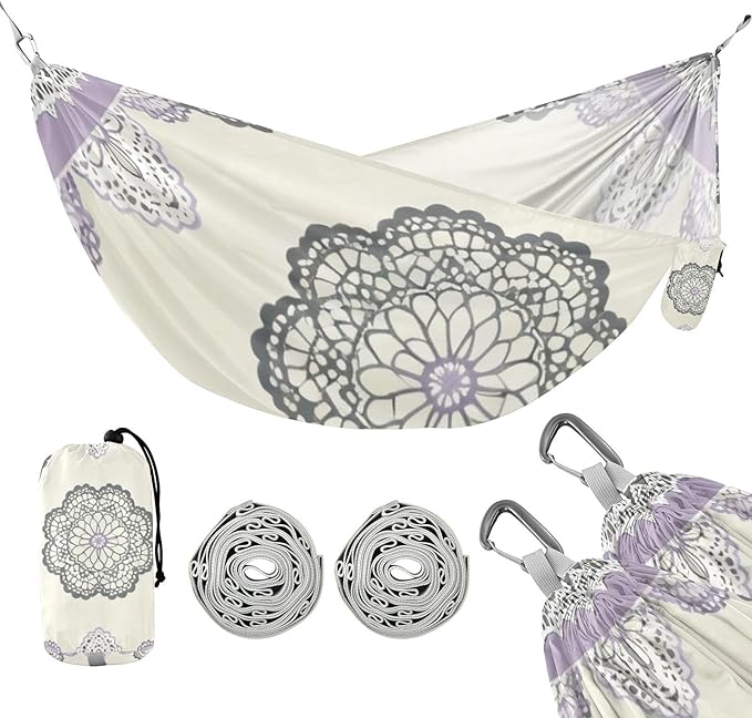 Lace Pattern Hammocks for Camping with Portabl Carry Bag Hanging Hammock Outside Beach Patio Garden