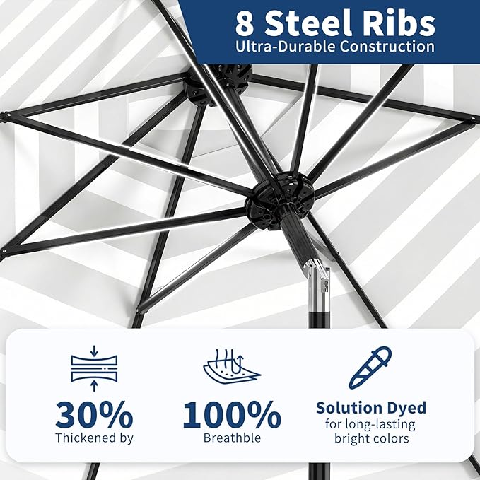 GarveeLife 10FT Patio Umbrella Outdoor, Table Umbrella with Push Button Tilt and Crank, 8 Sturdy Ribs UV Protection Waterproof for Garden, Pool, Market, Deck (Black & White Stripe)