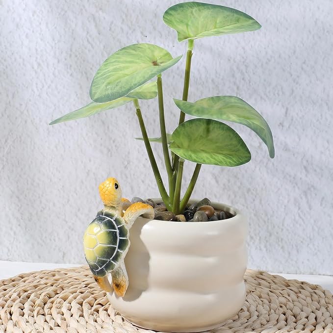 Yolev Turtle Plant Decorations for Pots Green Climbing Tortoise Figure Plant Pot Hanger Resin Cute Hanging Sea Turtle Statue Planter Pots Decorations for Yard Garden Ornaments Pot Decoration