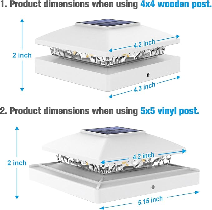 VOLISUN 4x4 Solar Cap Light 8pack, Solar Fence - Post Lights Outdoor Waterproof for Wood/Vinyl, White Deck Cap Light Solar Powered with Warm White for Garden/Patio/Porch