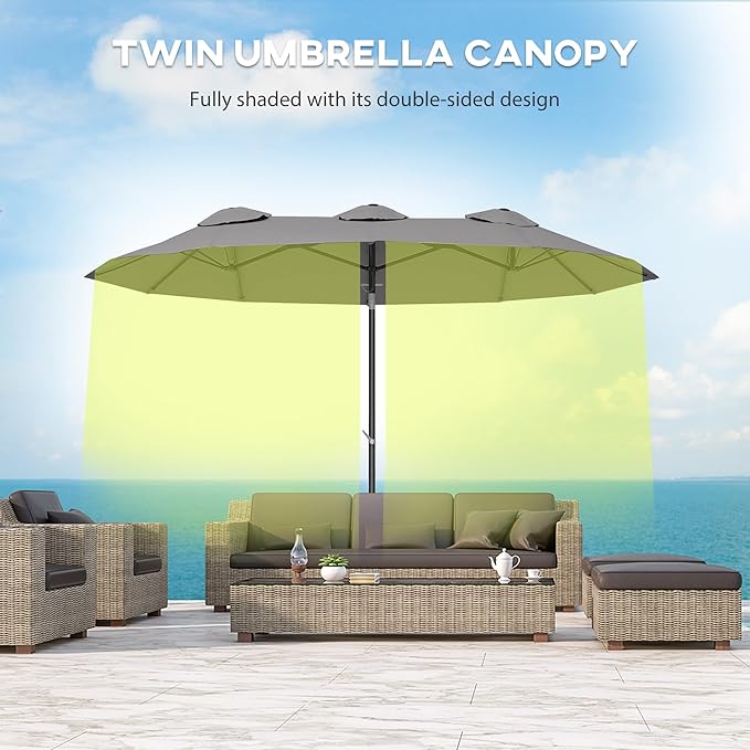 Outsunny Double Sided Patio Umbrella, 9.5' Large Outdoor Market Umbrella with Tilt and Crank, 3 Air Vents and 12 Ribs, for Garden, Deck, Pool