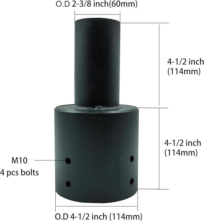 4 Inch Round Pole Tenon Adapter, Heavy Duty 2 3/8 Lights Pole Adapter for LED Parking Lot Light, Metal Black Slip Fitter Mounting Bracket Accessories for Street Light, Outdoor Lighting