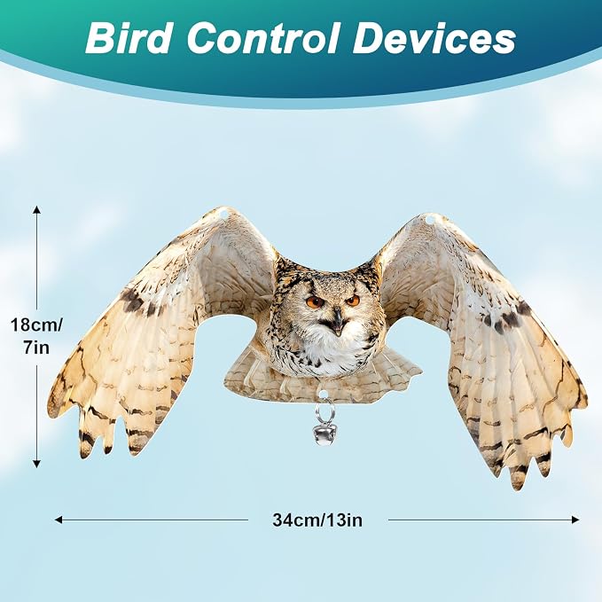 Owls to Keep Birds Away: 2Pcs Fake Owl with Reflective Tape for Garden Patio, Reflective Hanging Decoration to Keep Birds Pigeon from Windows Tree