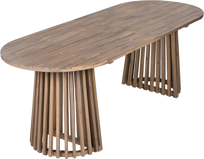 Christopher Knight Home Zoa Acacia Wood Dining Set for 4, Outdoor Dining Table with Dual Slatted Pedestal Bases, Outdoor Dining Chairs with Cushions, 5 Piece Patio Dinner Set, Beige/Light Teak/Brown