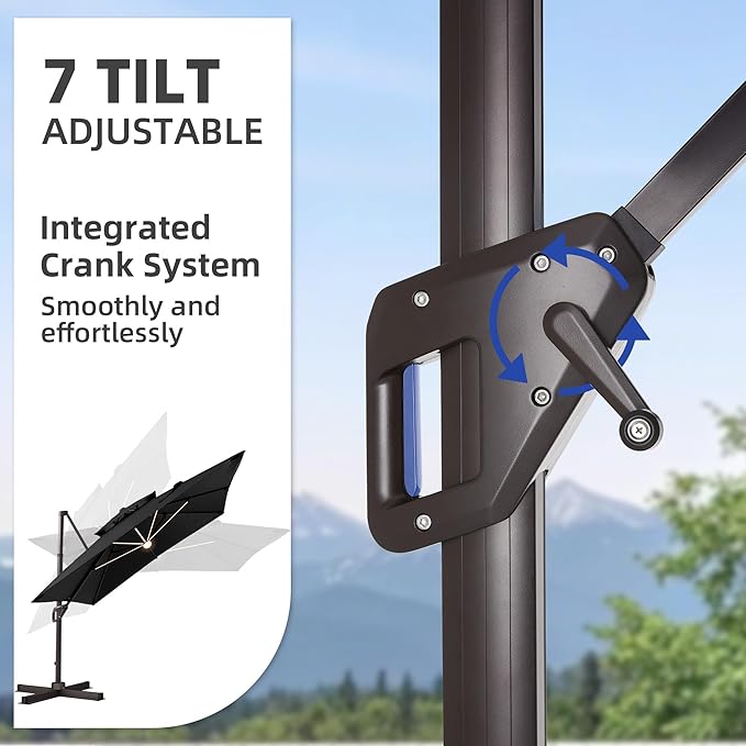10 X 13 FT Cantilever Patio Umbrella with Led Lights Heavy Duty Windproof Double Top Large Rectangle Offset Umbrellas with 360-degree Rotation for Garden Pool Deck Backyard, Black