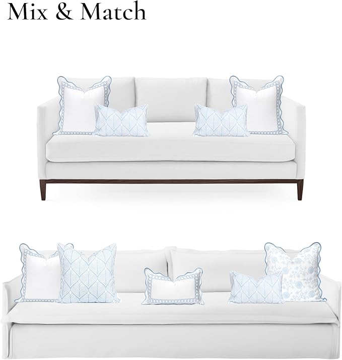 Hofdeco Premium Coastal Patio Indoor Outdoor Lumbar Pillow Cover Only, 12"x20" Water Repellent for Backyard, Couch, Baby Blue Print Geometric Leafs