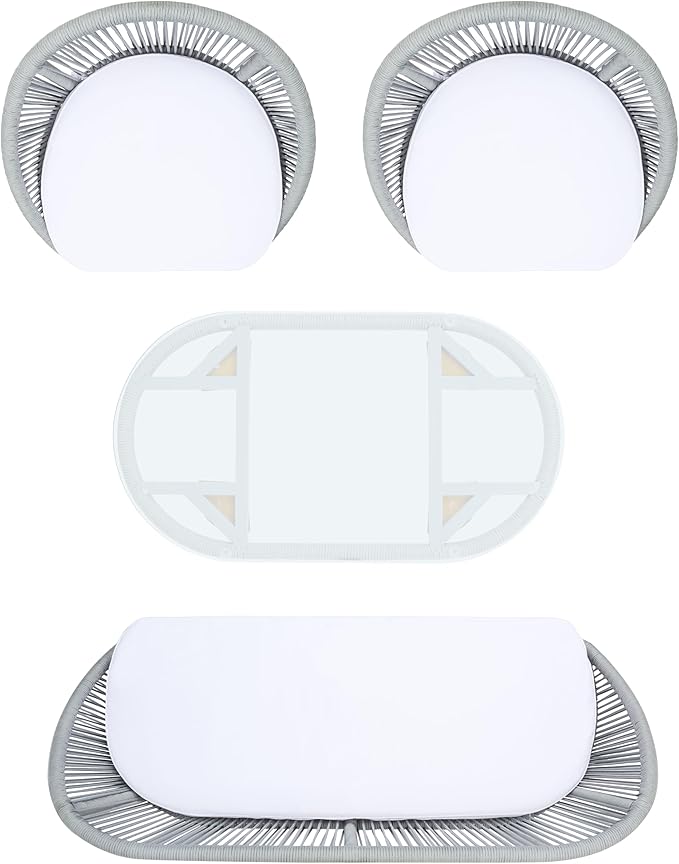 SAFAVIEH Outdoor Collection Halcott Grey/White Wicker 4-Piece Conversation Patio Set