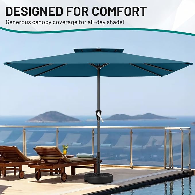 AreShark 8'x10' 2 Tiers Rectangular Patio Umbrella - Outdoor Umbrella Waterproof UV Protection, Market Table Umbrella w/Crank for Pool, Backyard, Deck(Lake Blue)