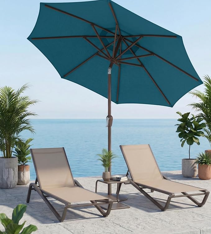 10FT Patio Umbrella, Outdoor Umbrella with Push Button Tilt and Crank, 8 Sturdy Ribs, UV Protection & Waterproof Market Umbrella for Pool, Backyard, Beach,Deck (Lake Blue)