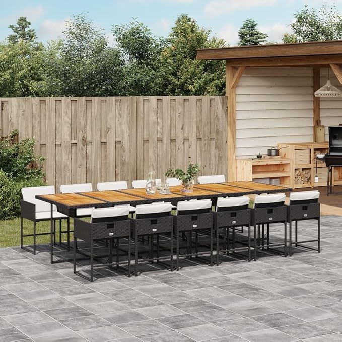 13 Piece Patio Dining Set, Foldable PE Rattan Garden Table and Chairs with Washable Cushions, Space Saving Cube Outdoor Furniture for Backyard, Balcony and Deck