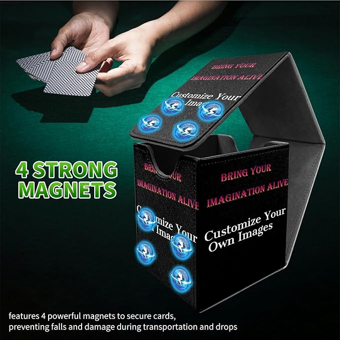 Custom Card Deck Box for MTG, Personalized Card Storage Case Fits 120+ Sleeved Cards, Premium Leather TCG Box with Strong Magnetic Closure for Magic, CCG, PTCG, Baseball Cards