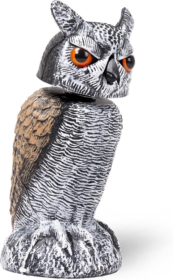OFFO Fake Owl, Owl Statue for Garden and Yard Decoration, Weatherproof Plastic Rotating Head Outdoor Owl Decor for Porch Pool Patio Yard, 10-Inch Height, Long Ear Owl