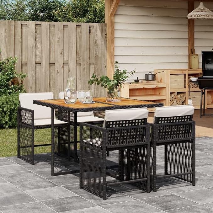5-Piece Garden Dining Set, Patio Furniture with Foldable Chairs and Acacia Wood Tabletop, Outdoor Table and Chair Set for Backyard, Balcony, Deck