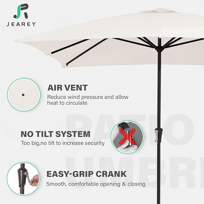 JEAREY 8x10 ft Rectangular Patio Umbrellas Outdoor Table Market Umbrella w/Crank, 8 Sturdy Ribs, UV Protection Windproof Sunproof for Garden, Deck, Backyard, Pool(Cream White)
