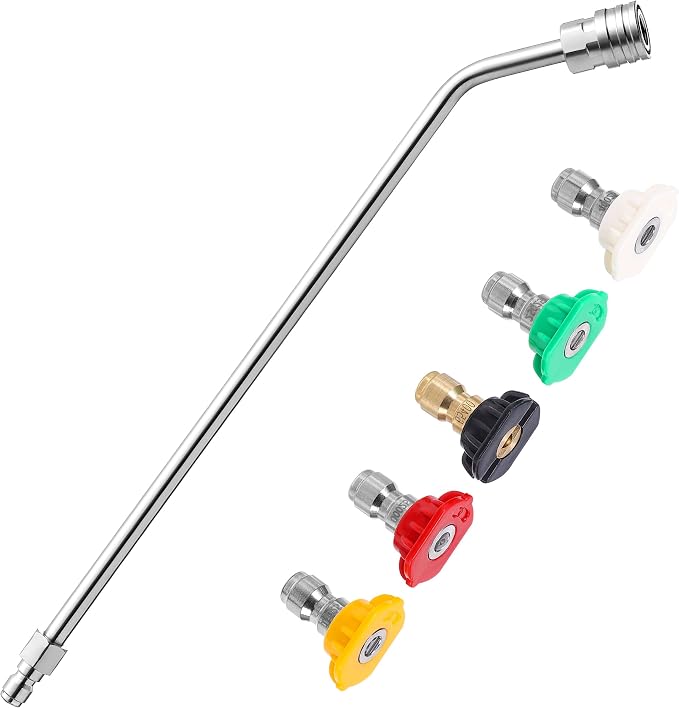 FIXFANS Pressure Washer Wand 45 Degree, Curved Extension Wand 15 Inch | High Power Washer Extension Wand, 5 Spray Nozzles, 1/4 Inch Quick Connect, Undercarriage and Gutter Cleaner Attachment