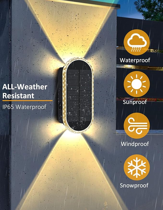Solar Fence Lights Outdoor, Warm White & RGB 8 Modes Solar Wall Lights Outdoor Waterproof, Up&Down Dual-Head Outdoor Solar Lights for Yard House Fence Backyard Deck Garden Patio Porch, 6 PK