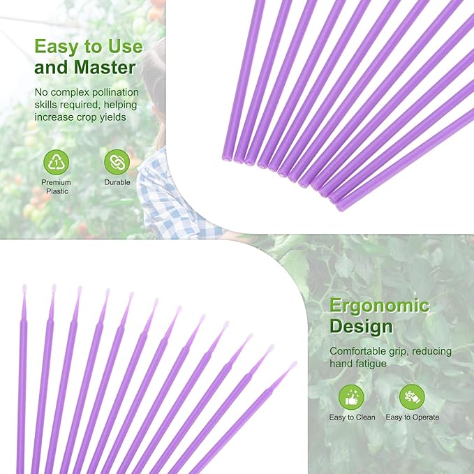 M METERXITY 100-Pack Pollinator Brush, 0.06inch/1.5mm Plastic Vegetable Pollinator Pen Manual Pollination Tool for Gardening/Greenhouse/Hydroponic Plants/Flower [Light Purple]