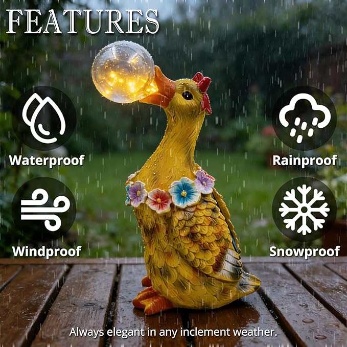 Porch Goose Statue with Solar Bubble Light Garden Yellow Figurine Decor for Yard Lawn Patio Outdoor Decorations Housewarming Gifts for Mom Grandma Women