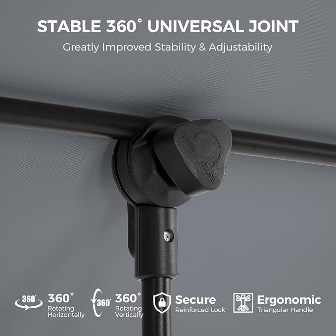 HOMSHADE 6x4ft Outdoor Balcony Umbrella - Flat Porch Pool Patio Umbrella Rectangular Canopy Shade UPF50+ UV Protection 360° Rotating & Tilting All Angles Applicable (Grey, No Base)