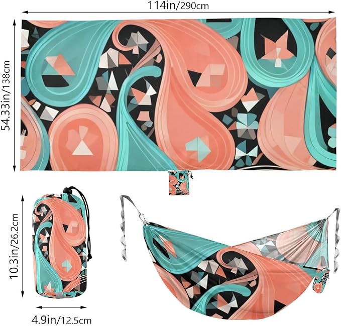 Geometric Paisley Outdoor Hammocks with Tree Straps Fabric Hammock for Camping & Hiking Essential