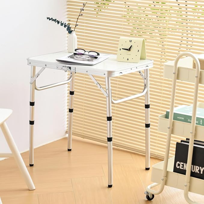 YihuiKo Small Folding Picnic Table with Storage Net, 3 Adjustable Heights 27.5" Aluminum Lightweight Portable Table with Carrying Handle for Camping Travel Indoor