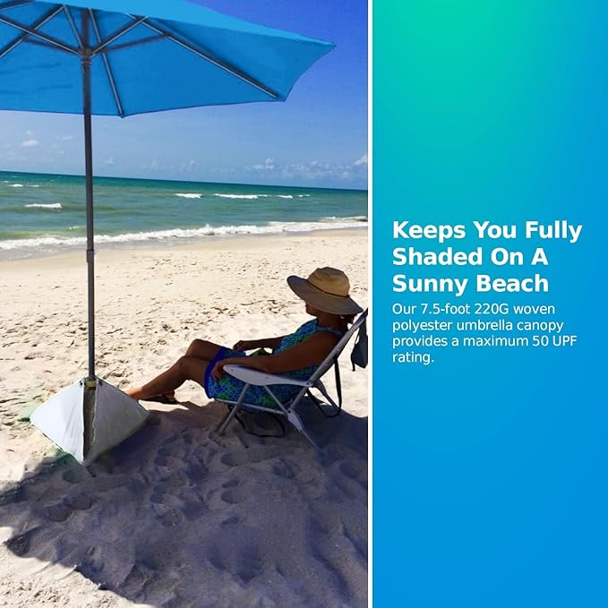 BEACHBUB ALL-IN-ONE BEACH UMBRELLA SYSTEM. Includes ULTRA Base (compliant with the ASTM F3681-24 Beach Umbrella Safety Standard). (Caribbean Blue)
