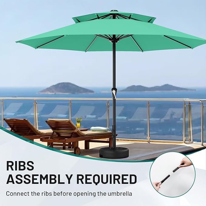 AreShark 11ft 2 Tiers Patio Umbrella - Outdoor Umbrella Waterproof UV Protection, Market Table Umbrella w/ 8 Sturdy Ribs&Crank for Pool, Porch, Garden(Turquoise)